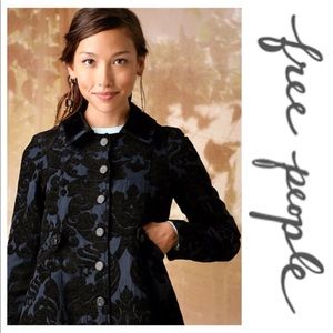 Free People Blue Brocade Jacquard coat